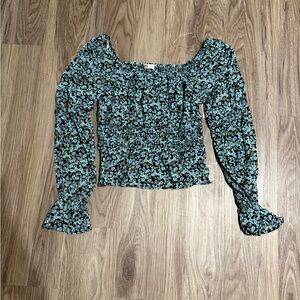 SO Blue Floral Smocked Blouse